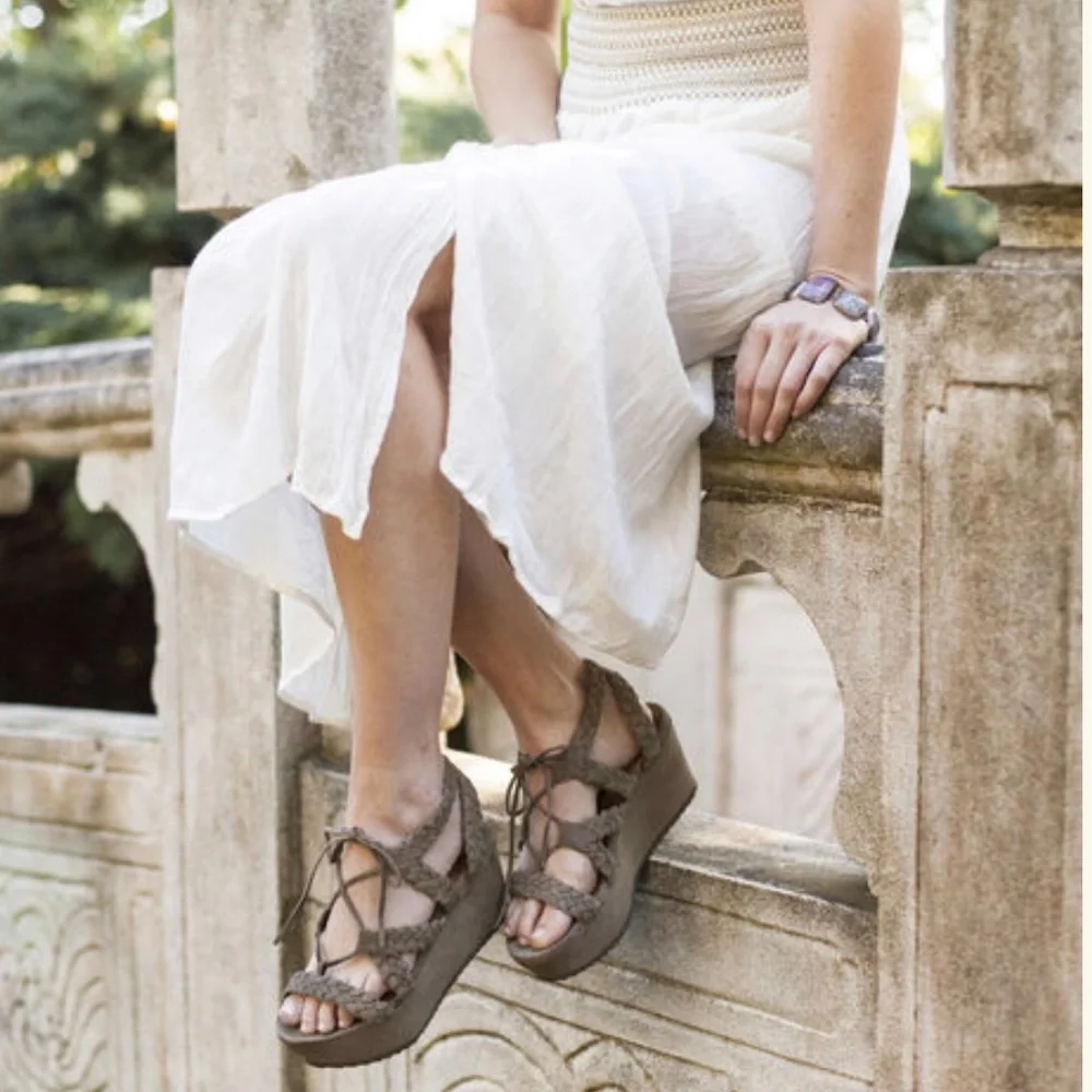 Trask Taupe Braided Suede Platform Sandals